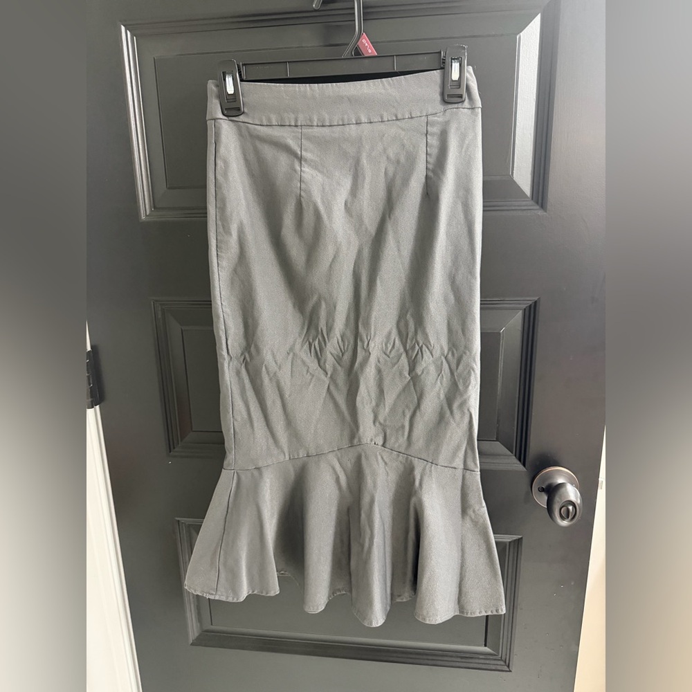 Kate Kasin Gray Mermaid Midi Skirt Size Small Stretch Trumpet Hem
